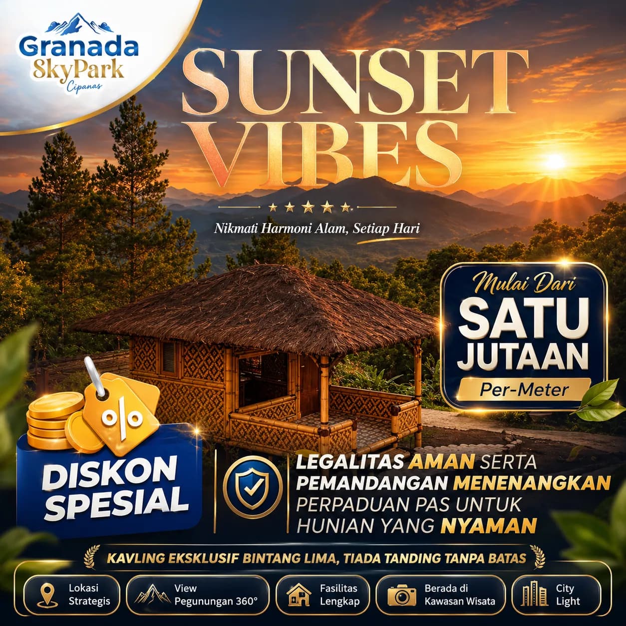 Pemandangan Sunset di Granada Skypark Cipanas
